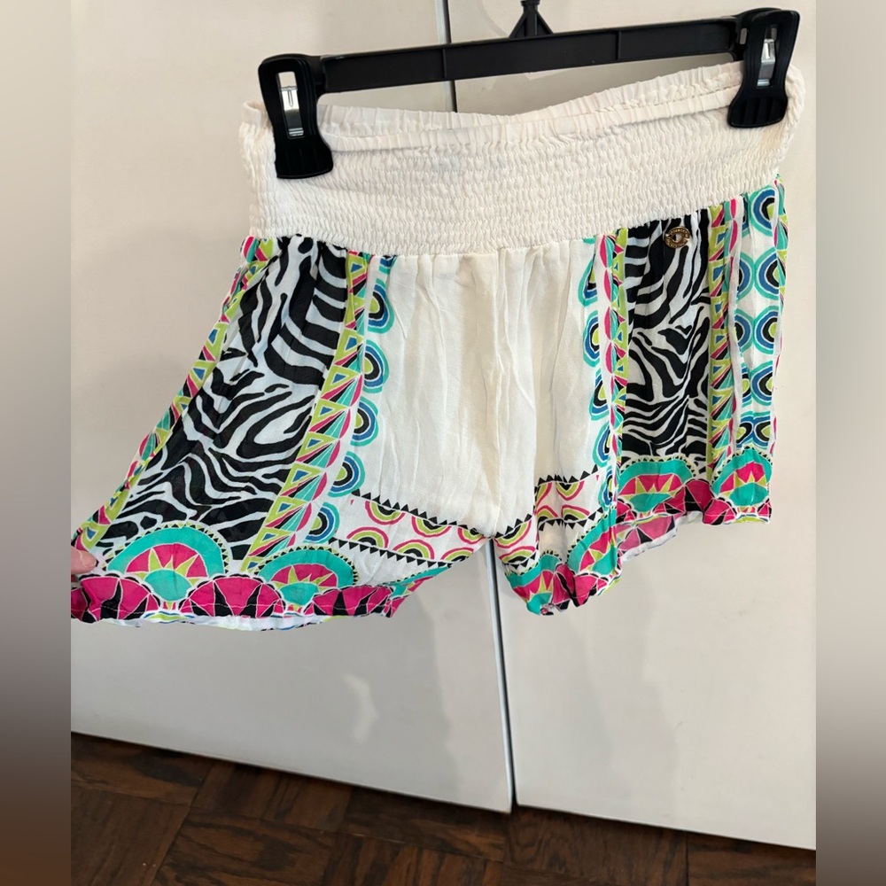 OndadeMar resort wear white Colorful Zebra Print Shorts S